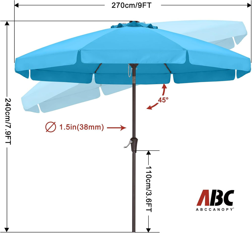 ABCCANOPY 9FT Scalloped Patio Umbrella Table Market Umbrella, Turquoise