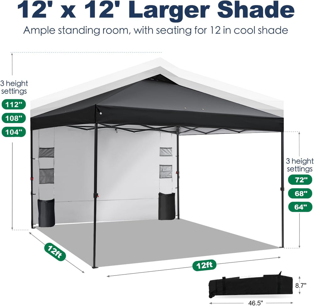 GAFETE Pop Up Canopy Tent Outdoor Sidewall One Push (Black, 12X12)