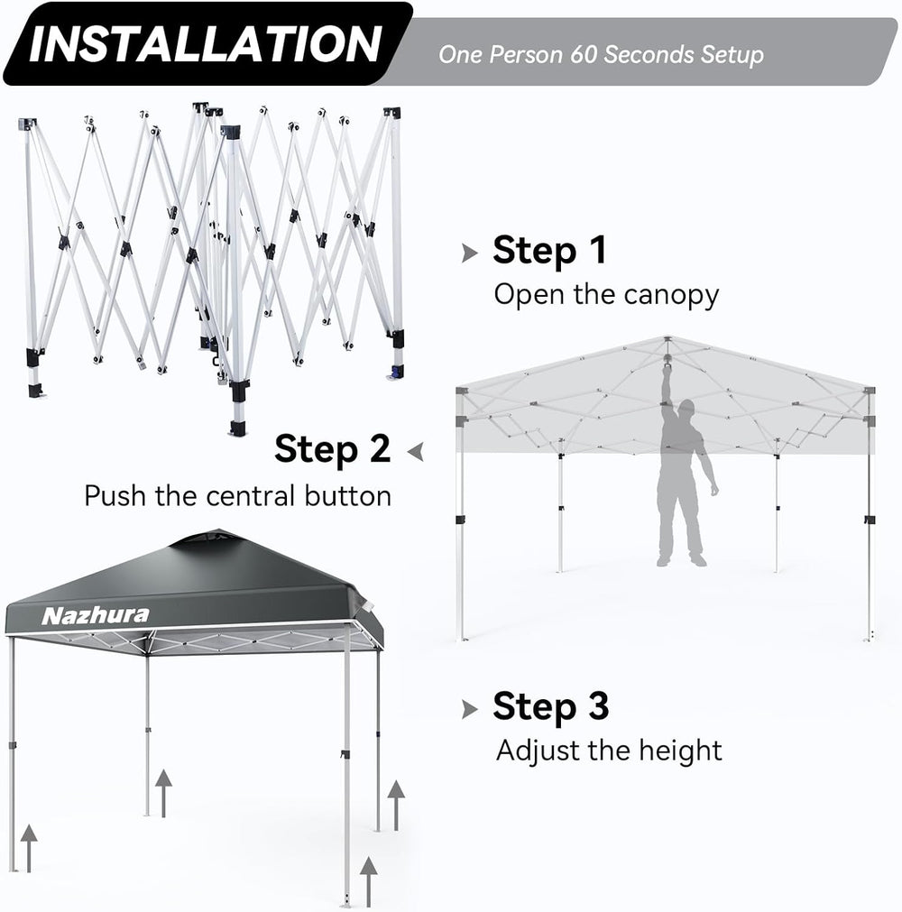 Nazhura 10' x 10' Pop Up Canopy Tent with Sand Weight Bag, Freestandi...