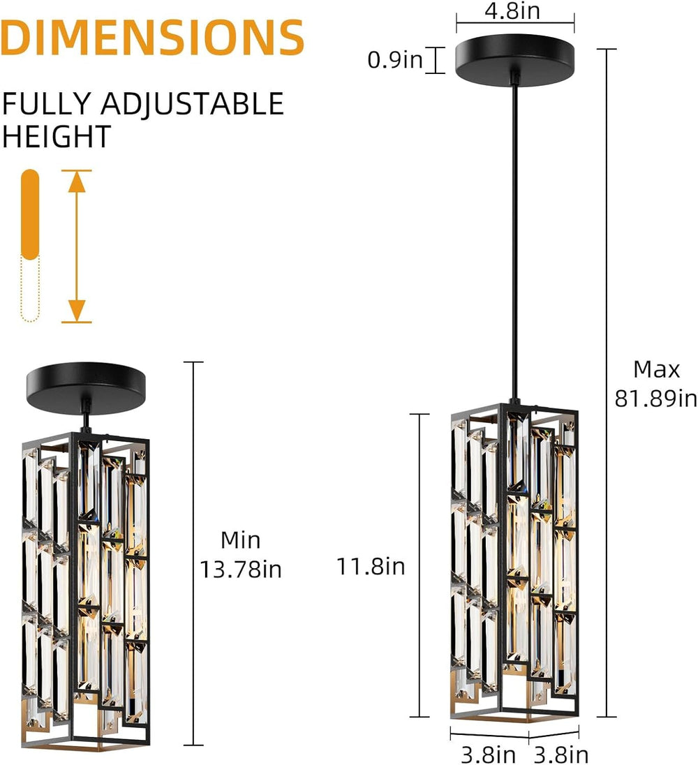 Modern 1-Light Crystal Pendant Light Kitchen Island, Black, 2-Pack