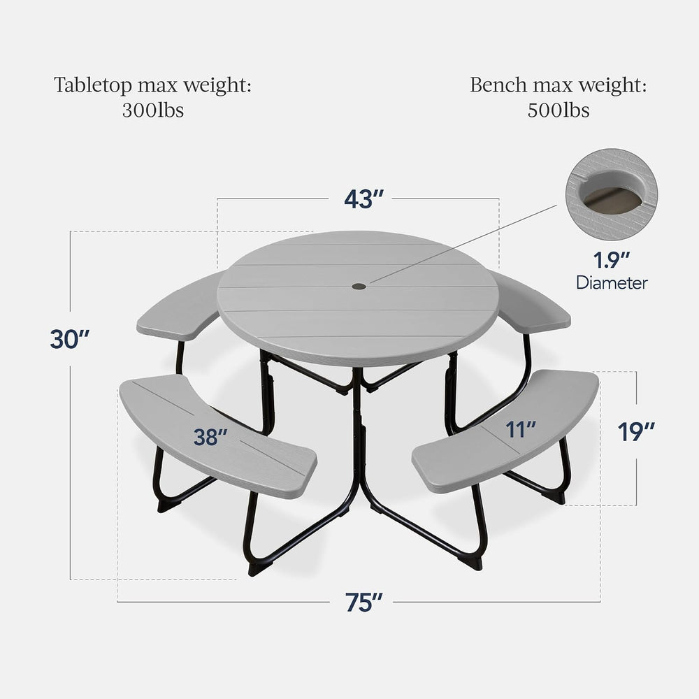 Best Choice Products 8-Person Outdoor Bench Patio Picnic Table, Circular w/ 4...
