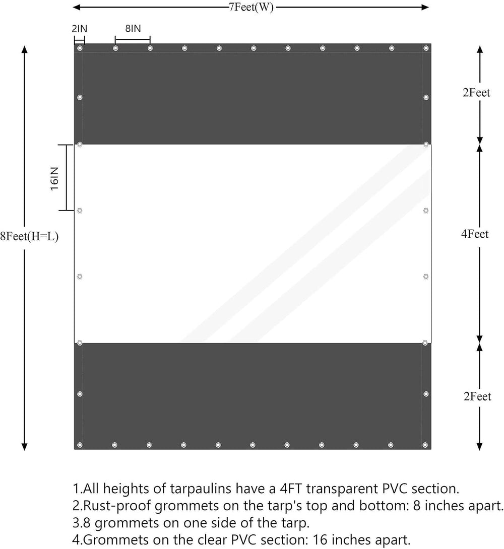 20 Oz Outdoor Vinyl Curtain, Outdoor Clear Panel Curtain, Weather Resistant O...