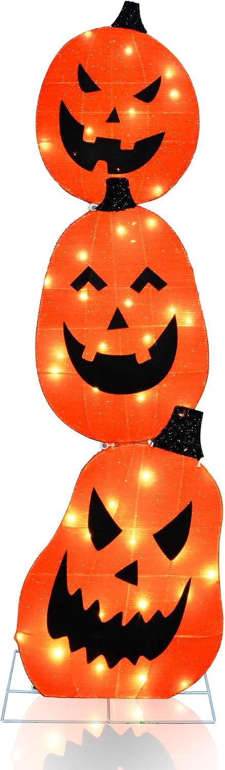 5FT Light Up Pumpkin Halloween Decorations Outdoor, 45 Lights