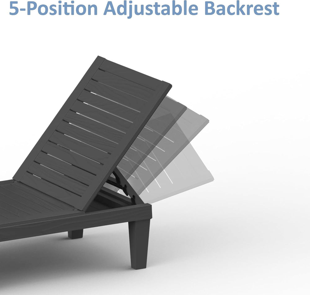 Outdoor Chaise Lounge Chair 5-Position Adjustable Backrest, Black