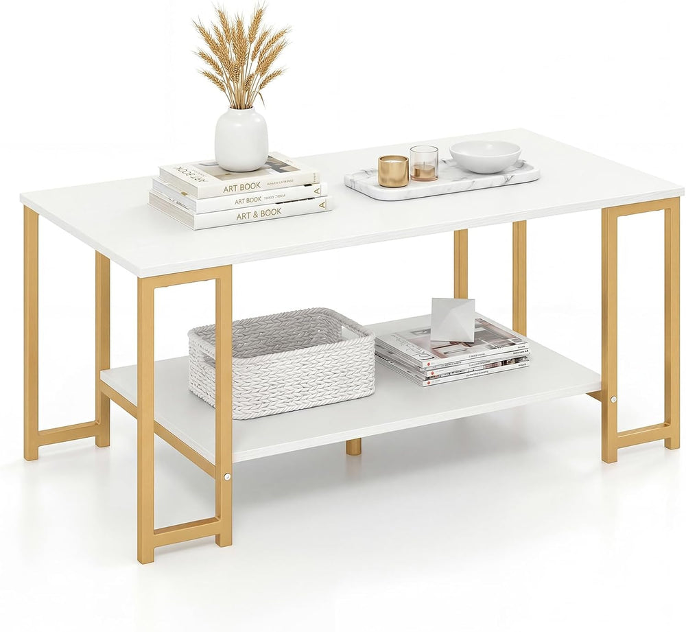 GIANTEX 2-Tier Coffee Table with Storage, 39.5" Center Table, Gold &...