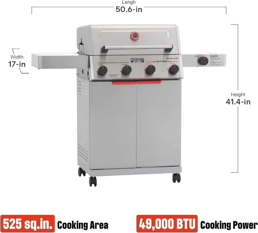 Monument Grills 4+1 Burner Stainless Steel 525 sq.in Propane Gas Grill, 49,00...