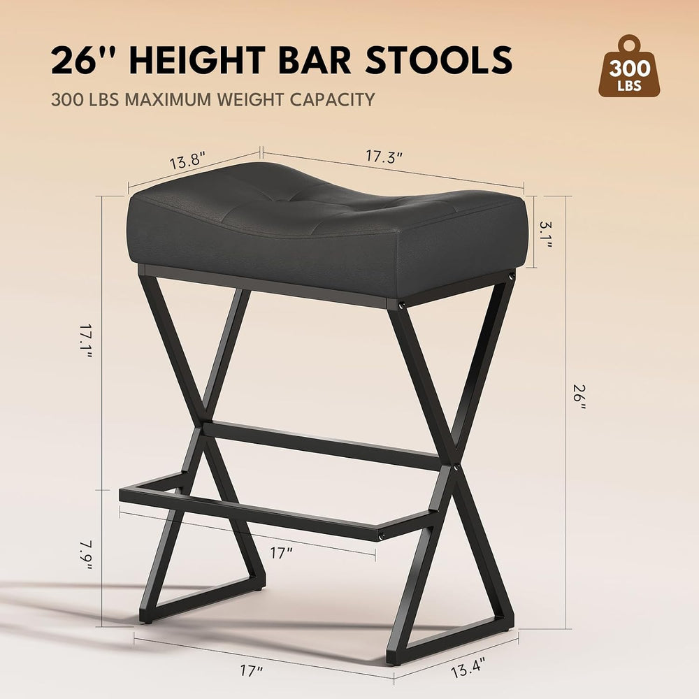 Counter Height Bar Stools Set of 2, Backless 26" Saddle Barstools, Grey