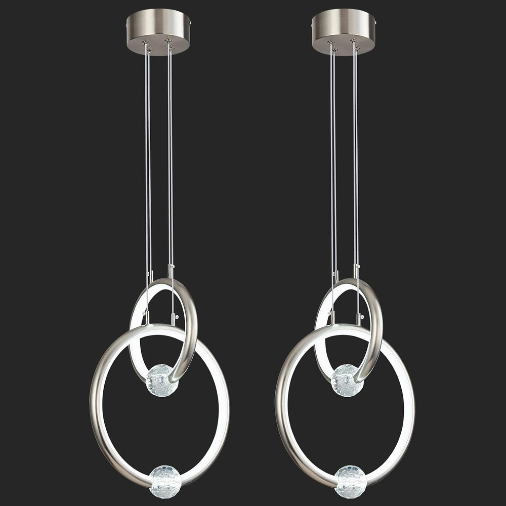 Modern Chandelier 2 Ring Nickel Color Pendant Light Fixture,Dimmable LED Pend...