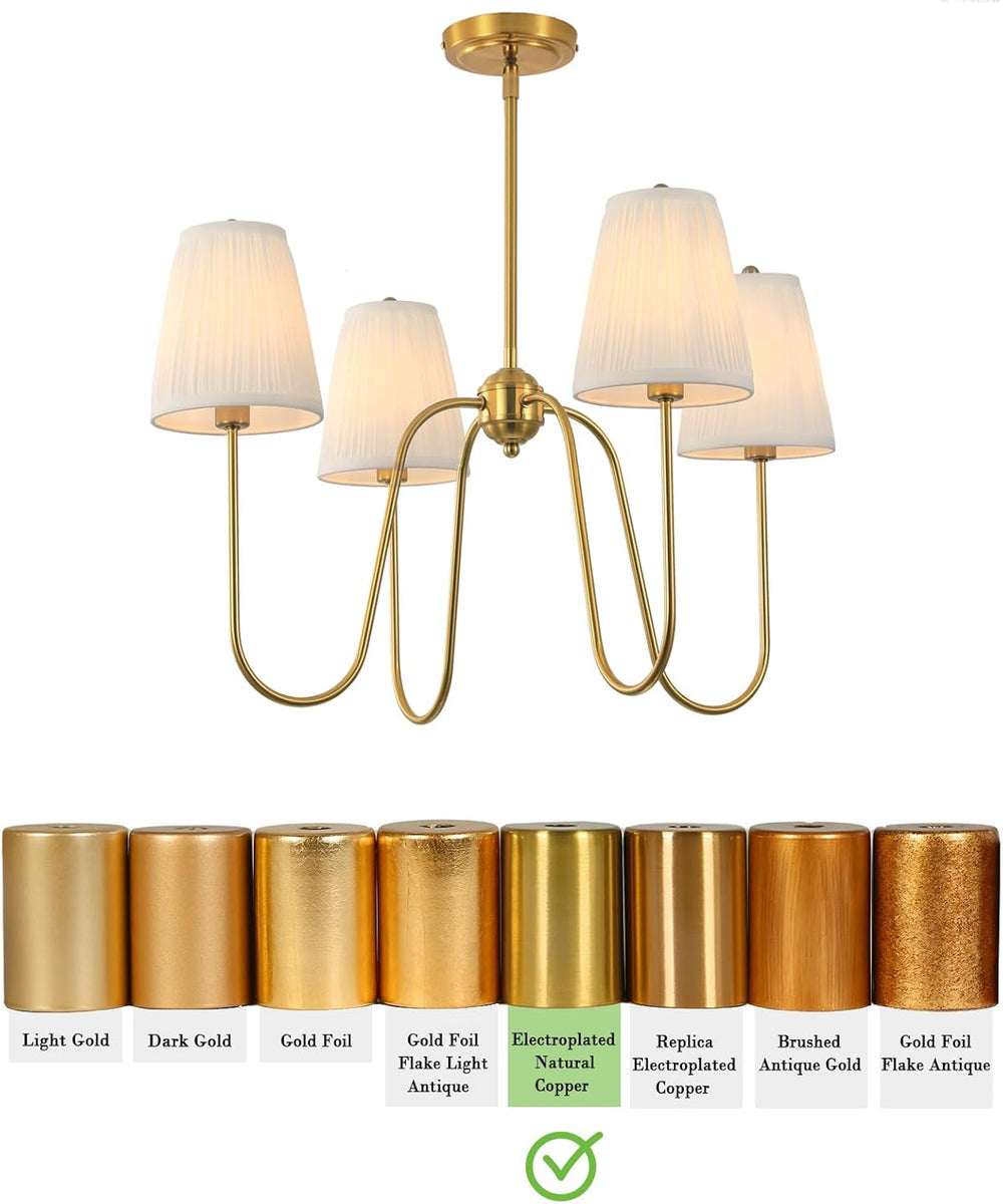 Electro bp;27"Dia 4-Arm White Pleated Fabric Shade Chandelier Polished Gold