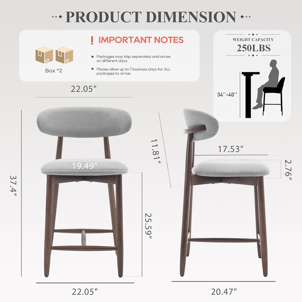 COLAMY Wood Bar Stools Set of 4, Counter Height Bar Stools, Mid Century Moder...