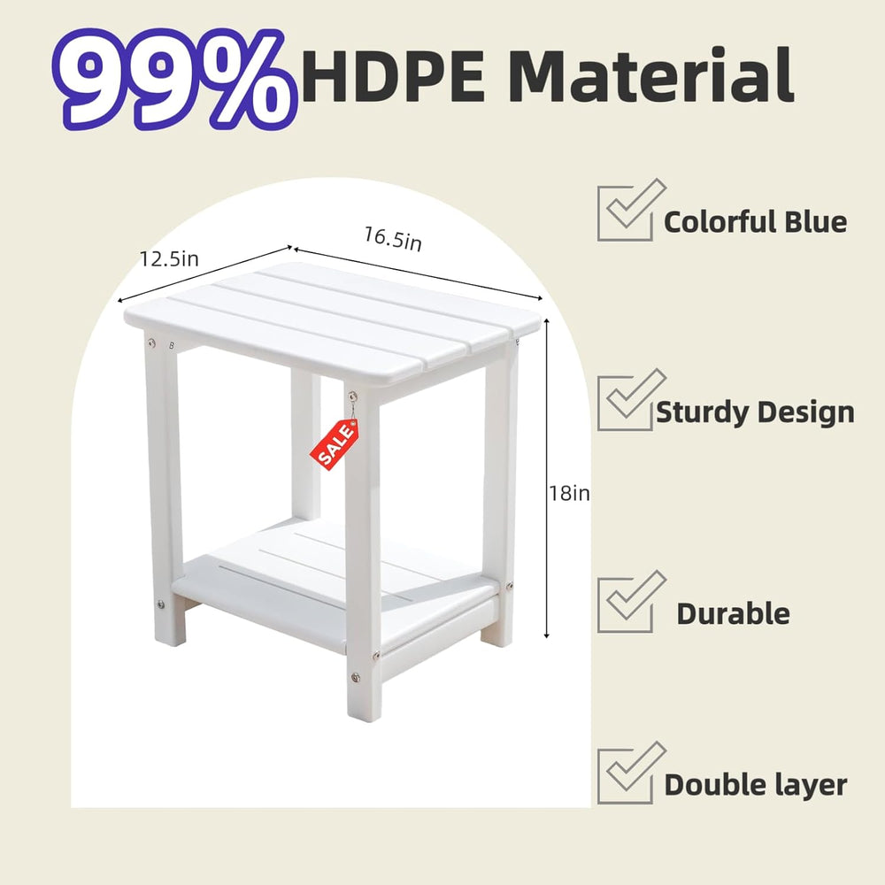 Adirondack Square Outdoor Side Table,2-Tier Storage Patio Side Table with Wea...