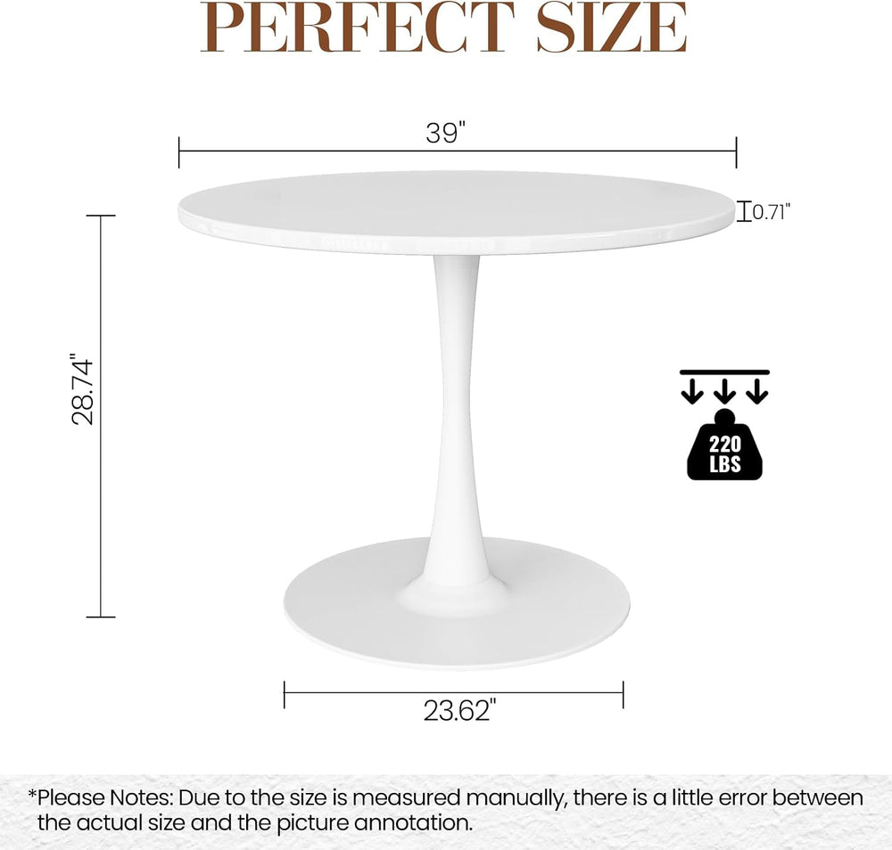 DKLGG White Round Dining Table, 39.1" Tulip Kitchen Dining Table for 4-5...