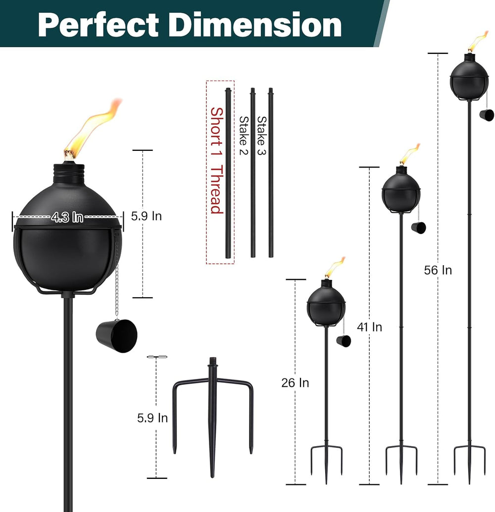 4 Pack Outdoor Citronella Torches, 25 oz Garden Torch for Outside, 55 Inch 3-...