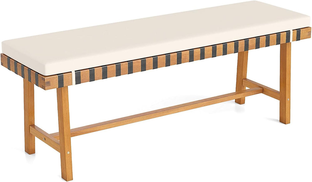 Tangkula Acacia Wood Outdoor Bench with Padded Cushion, 48" Long Dining ...