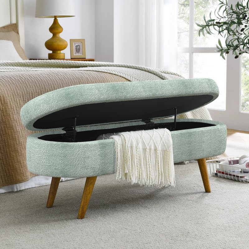 43.5" Fabric Storage Ottoman Bench for Bedroom,Upholstered Boucle Ottoma...