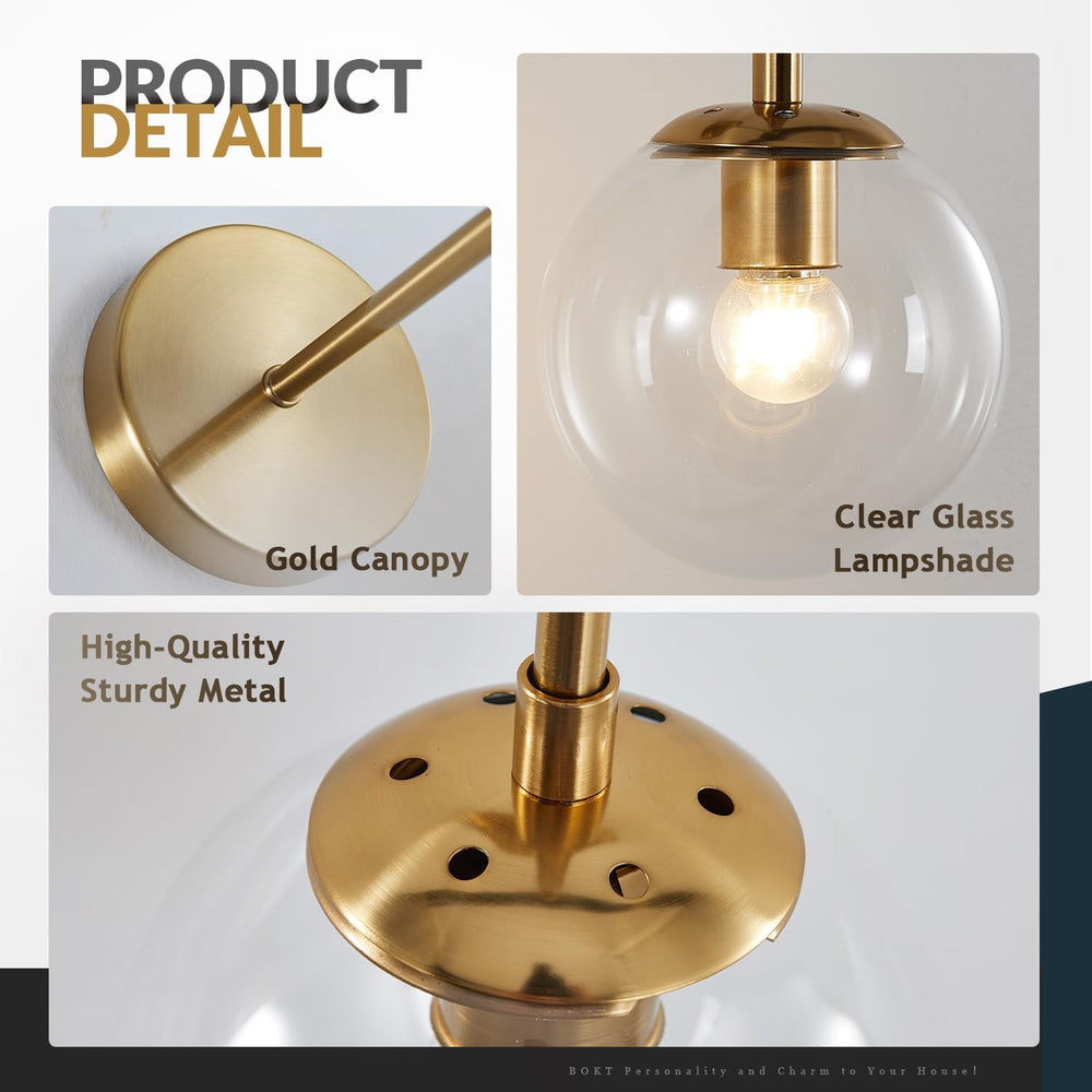BOKT Mid Century Modern Globe Wall Sconce Lighting Brushed Brass Gold Bathroo...
