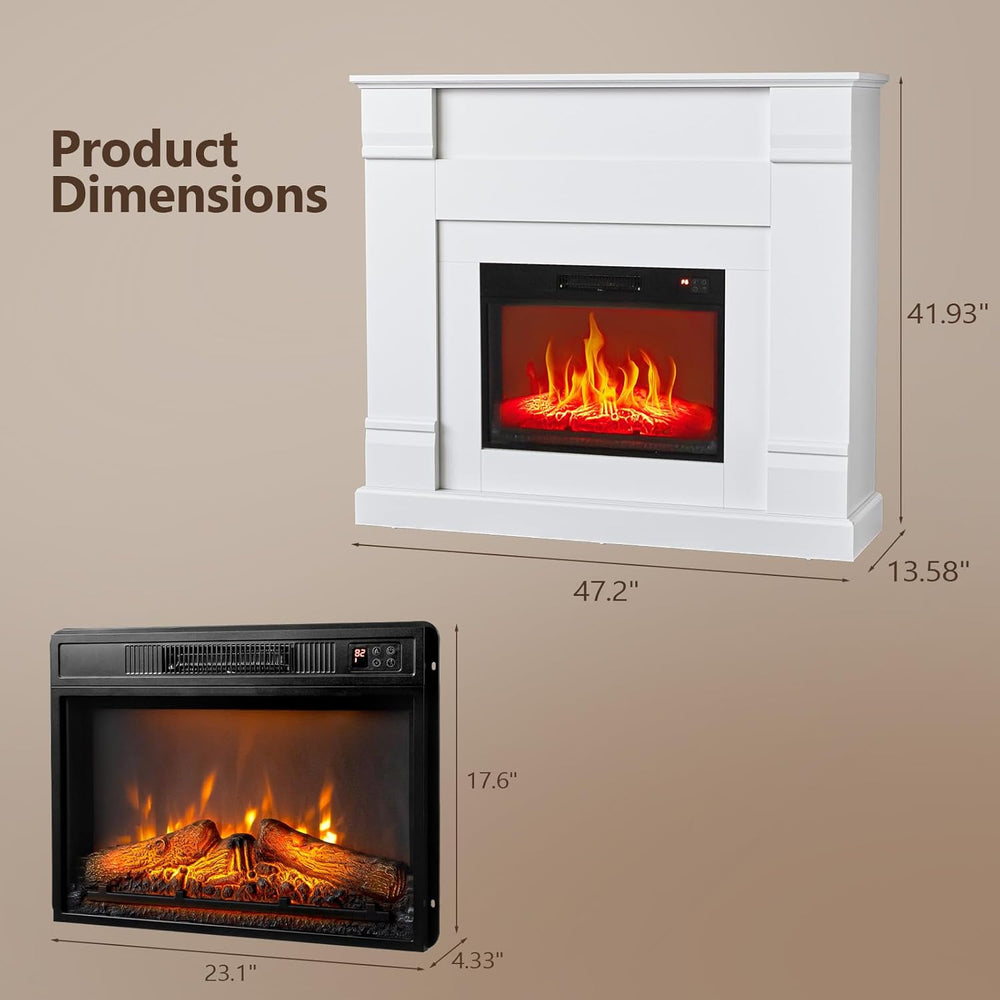 ROVSUN 47'' Electric Fireplace with Mantel, Freestanding Heater with ...