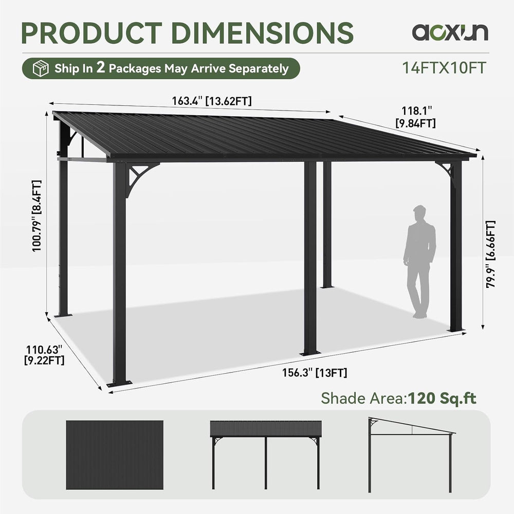 Aoxun 10' x 14' Lean to Gazebo Pergola with Sloping Roof for Patio, B...