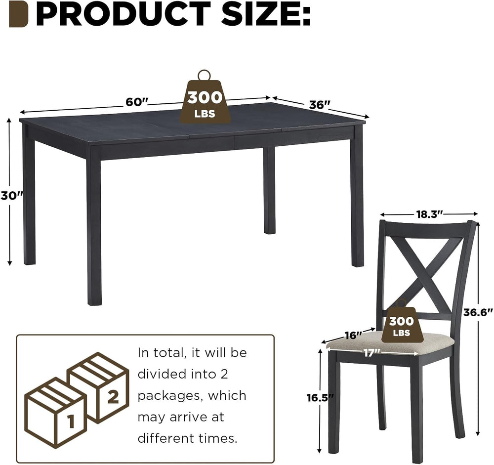 LUXOAK 7-Piece Farmhouse Kitchen Table and Chairs Set for 6, Grey & White