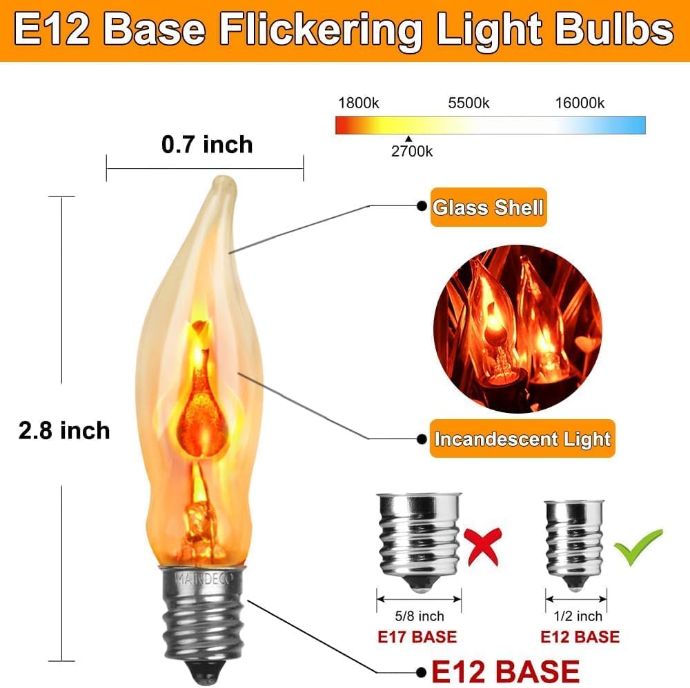 Halloween Lights 27.8 FT Flickering Flame String Lights with 25 Flame Light B...