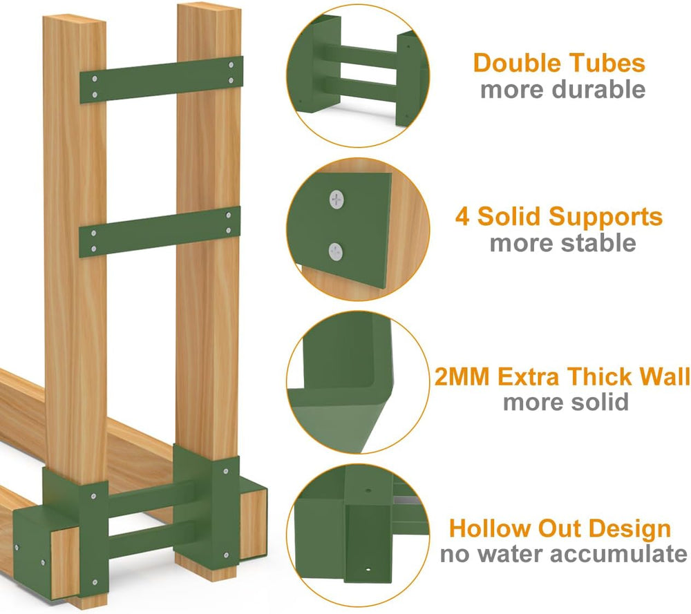 Outdoor Firewood Brackets Fire Wood Rack for 2x4 lumber, Green