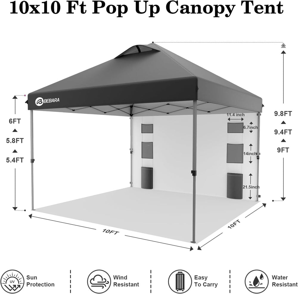 10x10 Pop Up Canopy with Sidewall, One Push Easy Setup,Dark Gray
