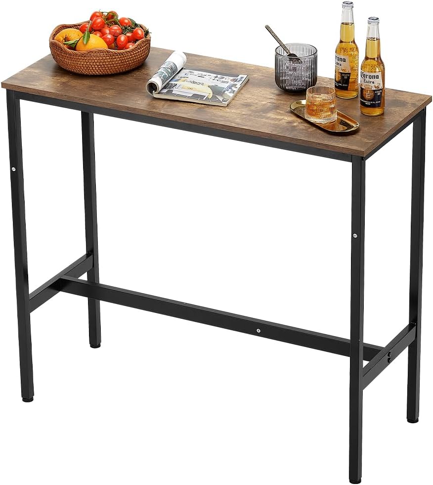 VEVOR Bar Table, Sturdy Metal Frame High Top Pub Table, Narrow Long Kitchen D...