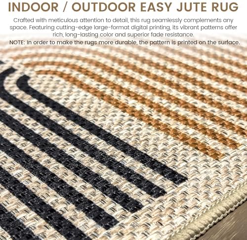 Washable 5x7 Modern Rainbow Easy Jute Indoor Outdoor Rug for Living Room
