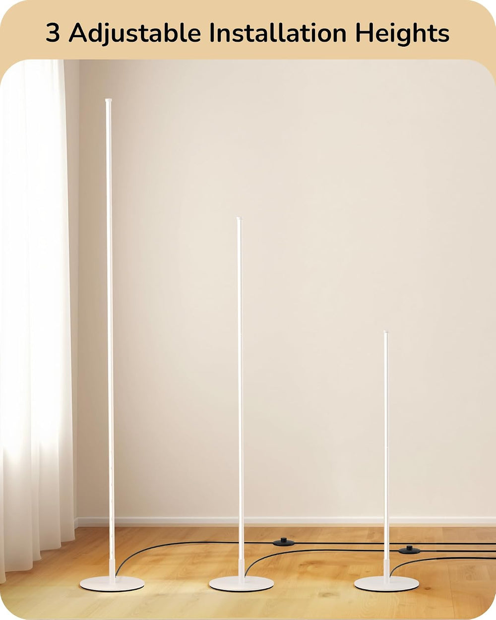 EDISHINE 59.8" Corner Lamp with Remote & 3 Height Settings, Dimmable...