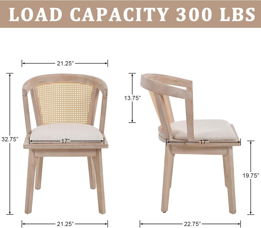 Kmax Rattan Dining Chair Set of 4 Farmhouse Semi Barrel Dining Room Chair Woo...