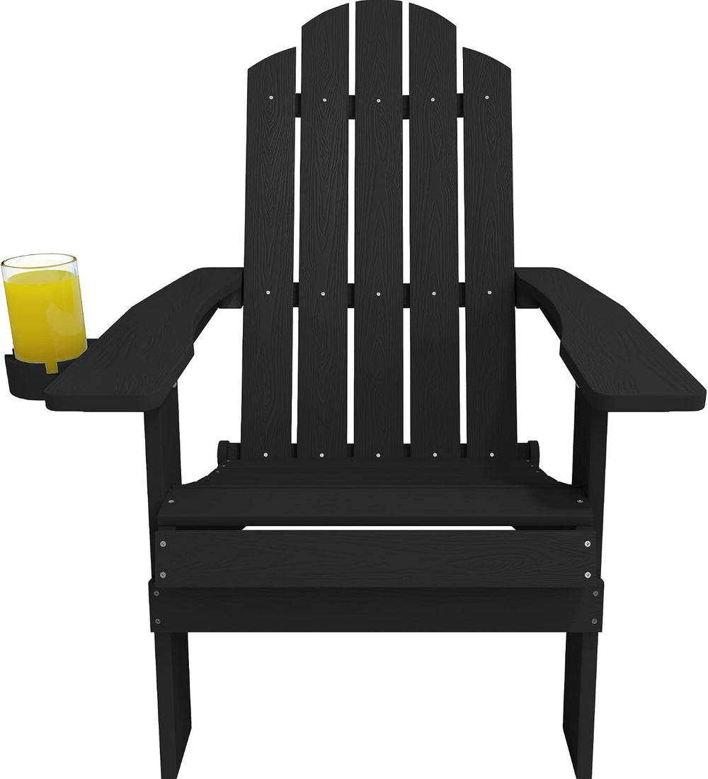 MXIMU Folding Adirondack Chairs Set of 6, Cup Holder, Black