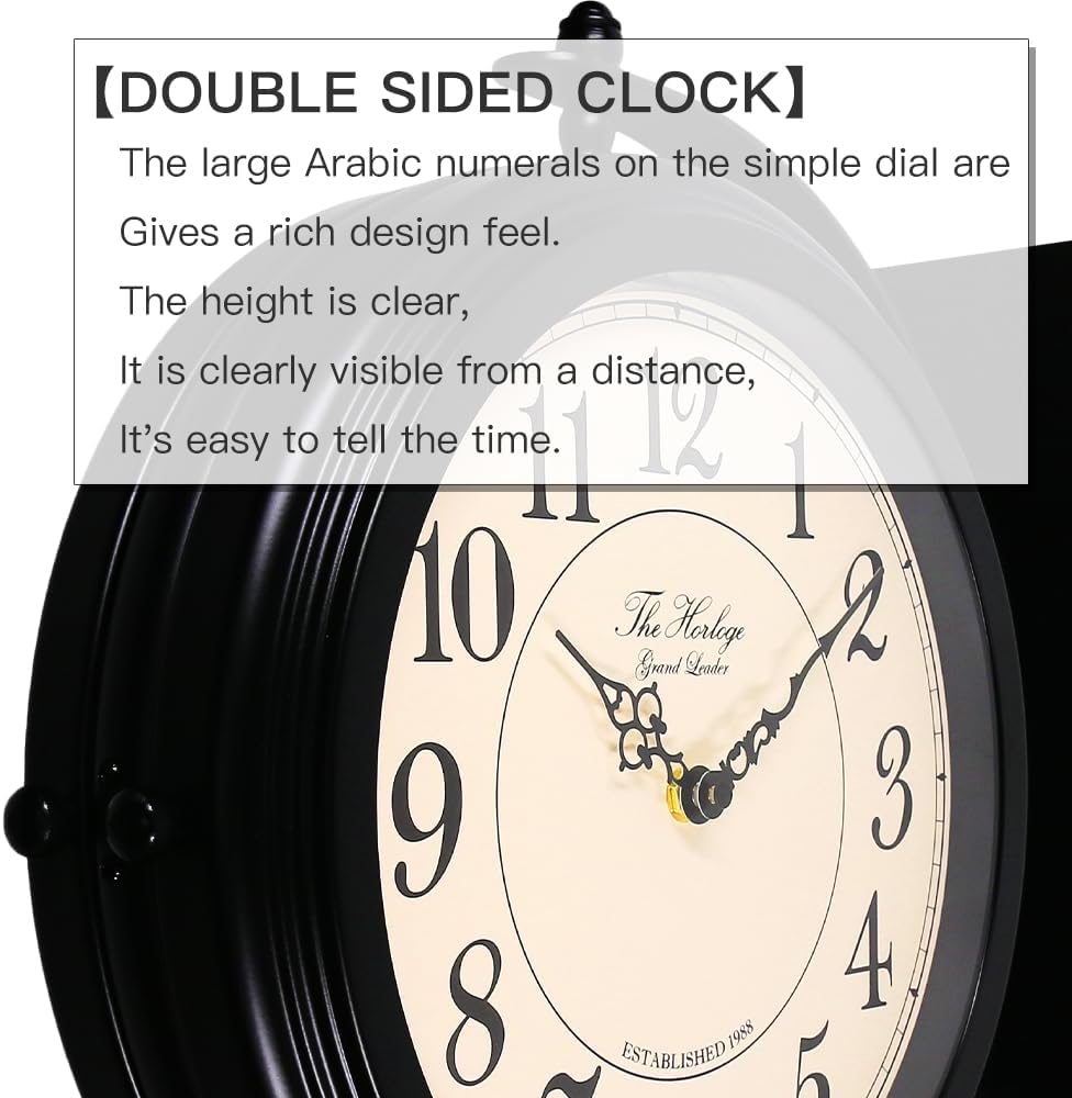 BESTIME 66264B 16-Inch Double Sided Metal Wall Clock with Black Frame.Sturdy ...