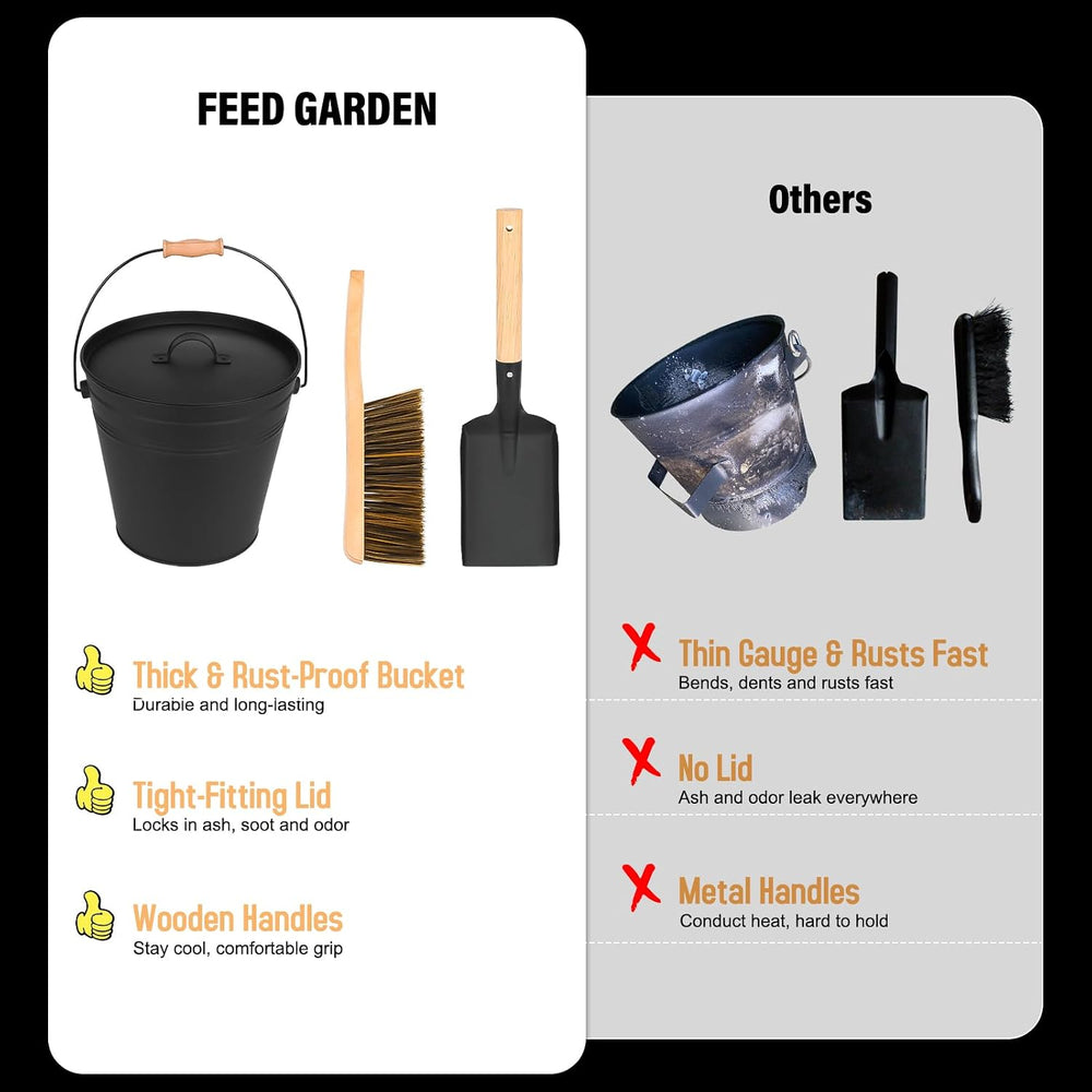 FEED GARDEN 3.5 Gallon Ash Bucket for Fireplace with Lid, 16" Shovel &am...