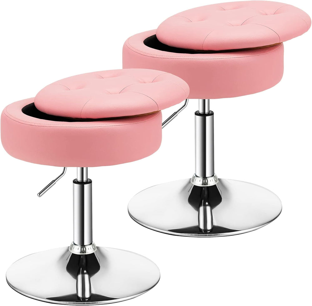 COSTWAY Adjustable Swivel Bar Stool Set of 2, Tufted PU Leather, 20-26 in H, ...