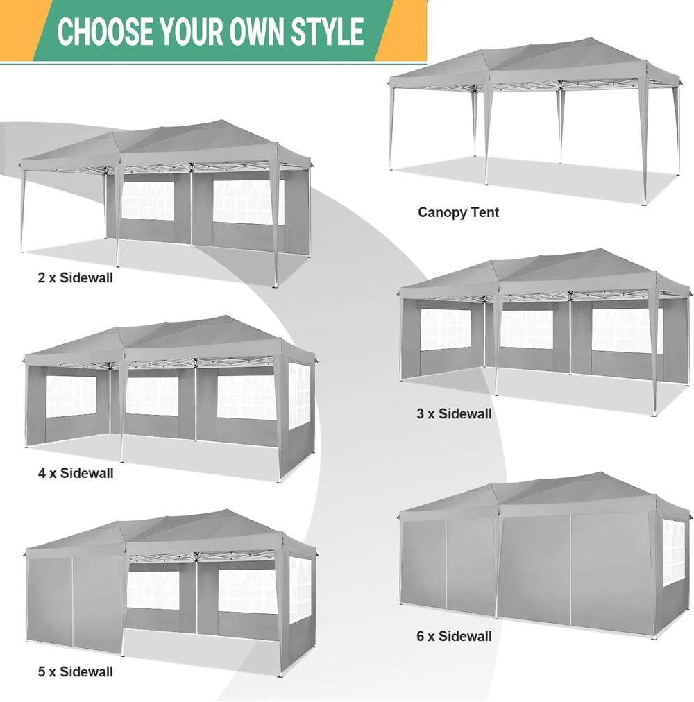 COBIZI 10x20 Pop Up Canopy with 6 Sidewalls, One Push Easy Setup, Gray