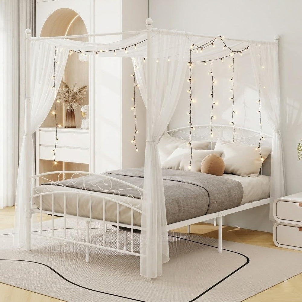 alazyhome Metal Canopy Bed Frame Full Size with Headboard & Footboard