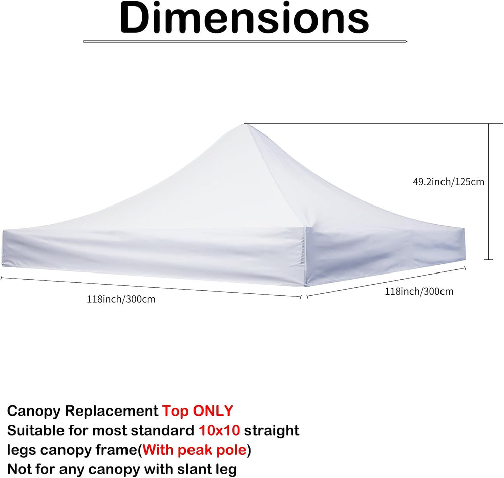 10x10 Canopy Replacement Top,Pop Up Tent Cover for Straight Leg Frame