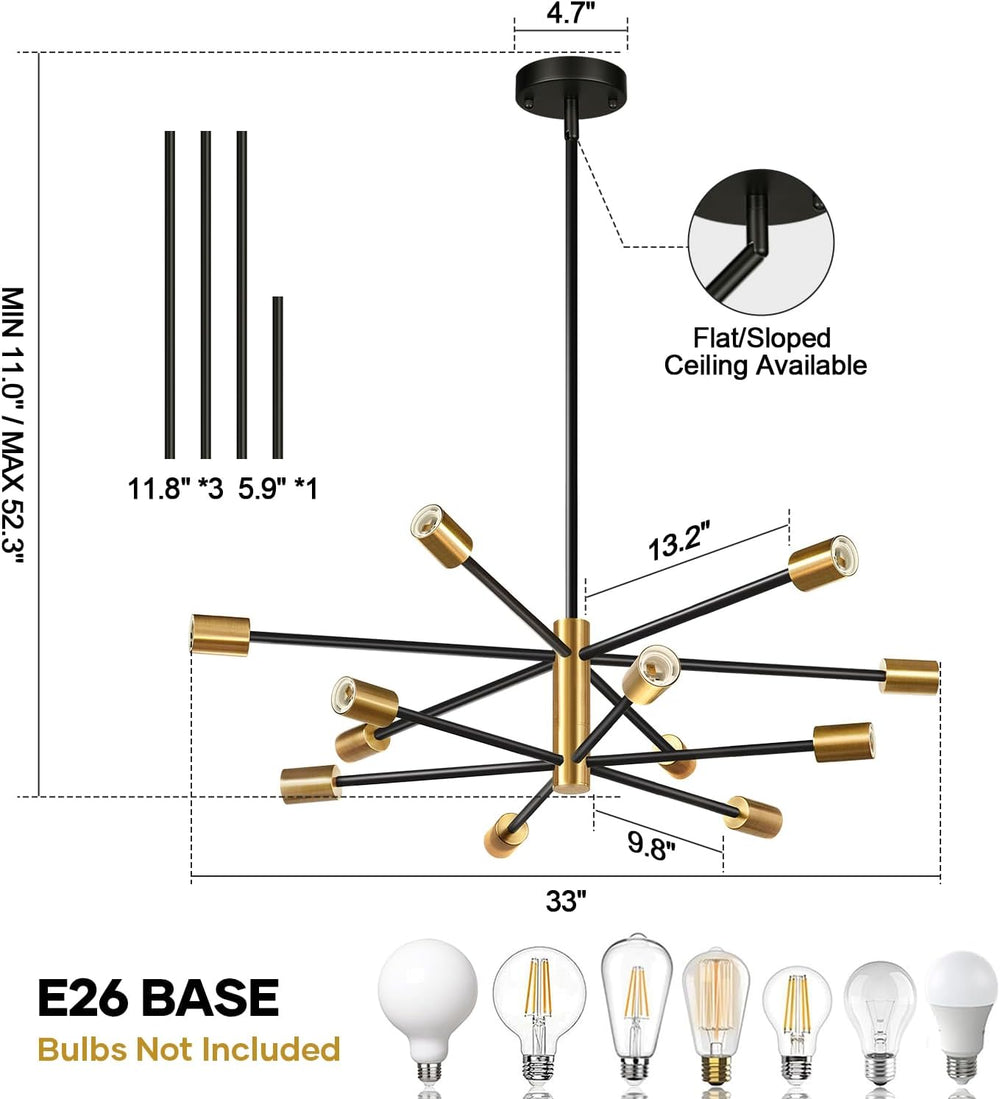 11"-52" Height Adjustable Modern Chandelier Ceiling Light Fixture, ...