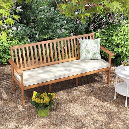 Tangkula 3-Seat Acacia Wood Outdoor Bench with Cushion, 64" Extra Long G...