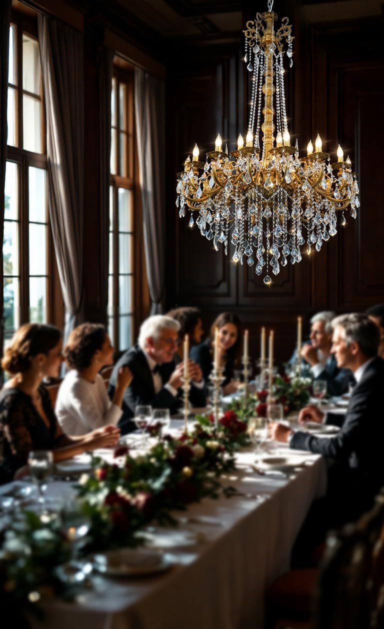 24-Light Antique Gold Crystal Chandelier, Extra Large Luxury Candle Chandelie...
