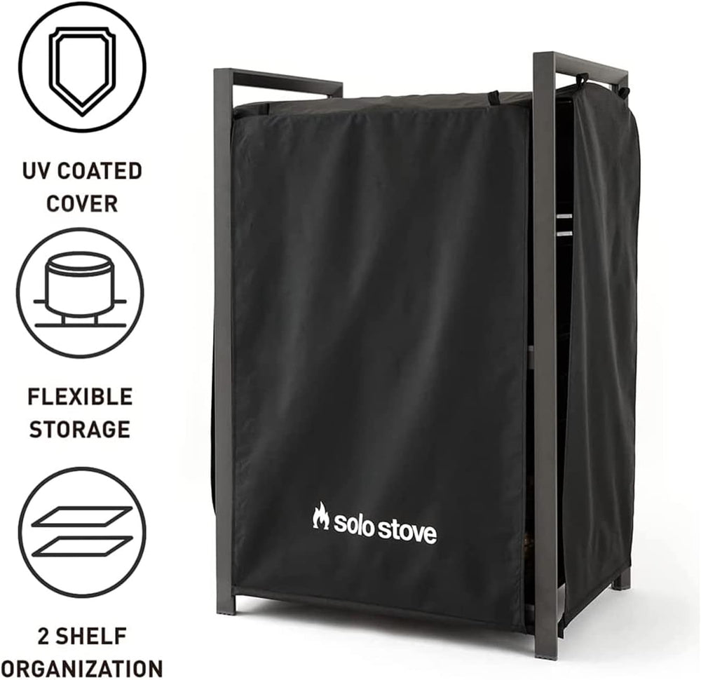 Solo Stove Station – 4.4ft Black Aluminum Firewood Rack with UV-Coated Cover,...