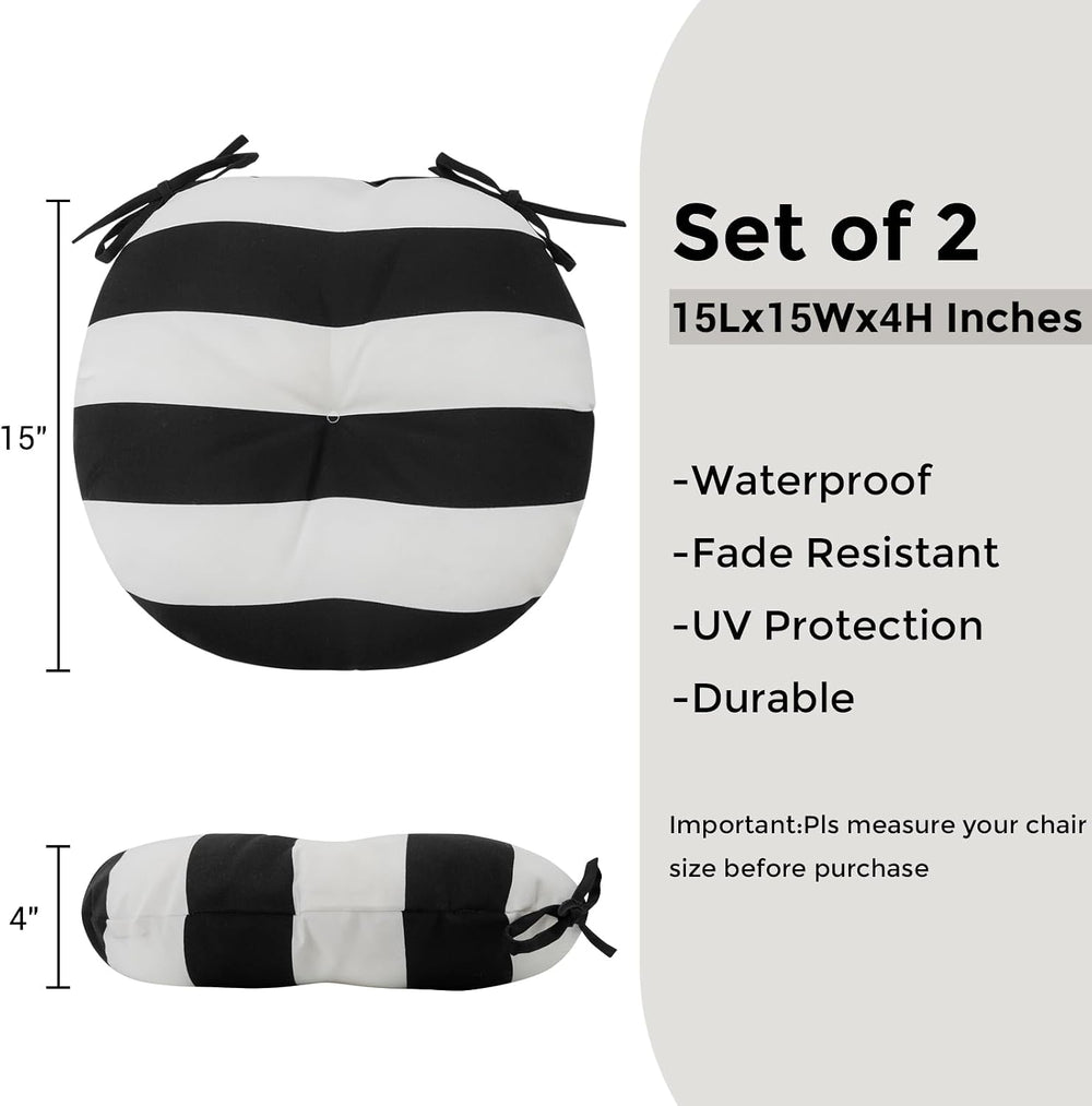 Bistro Chair Cushions 15 inch,Set of 2,Tufted Round Chair Cushions with Ties,...