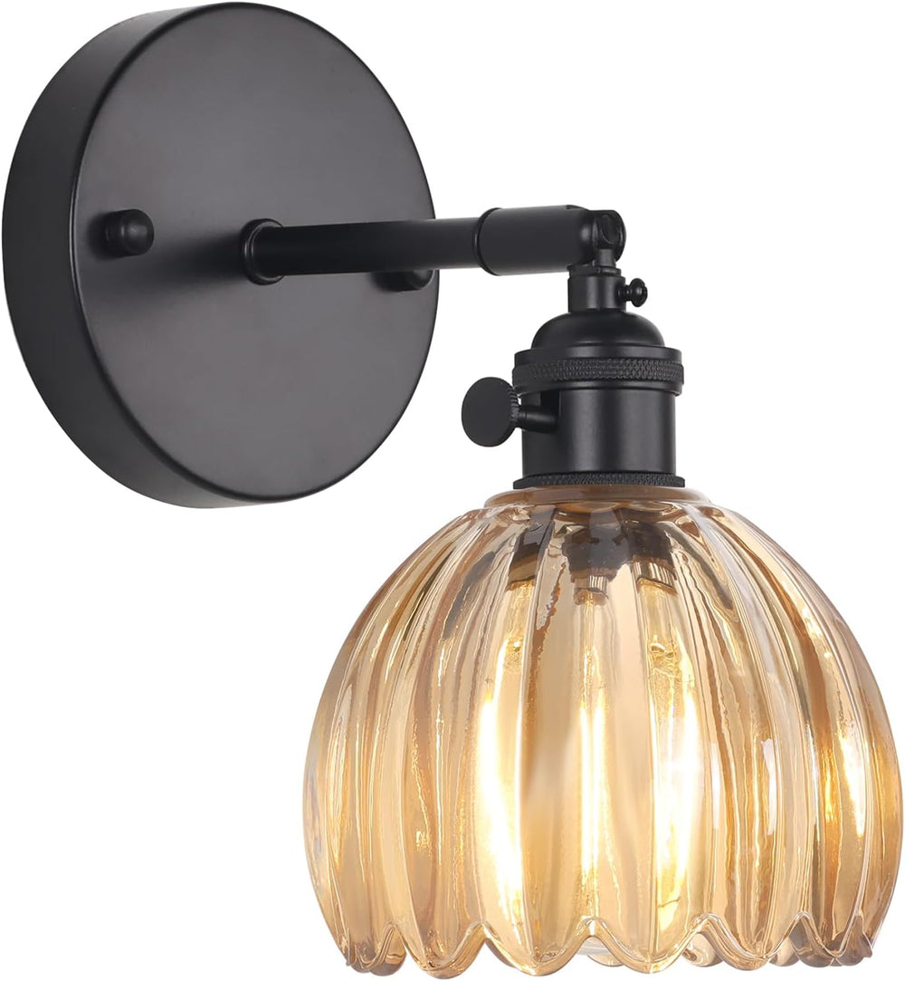 Shenmoyl Vintage Wall Sconce with Amber Tulip Glass Lampshade 180 Degree Adju...