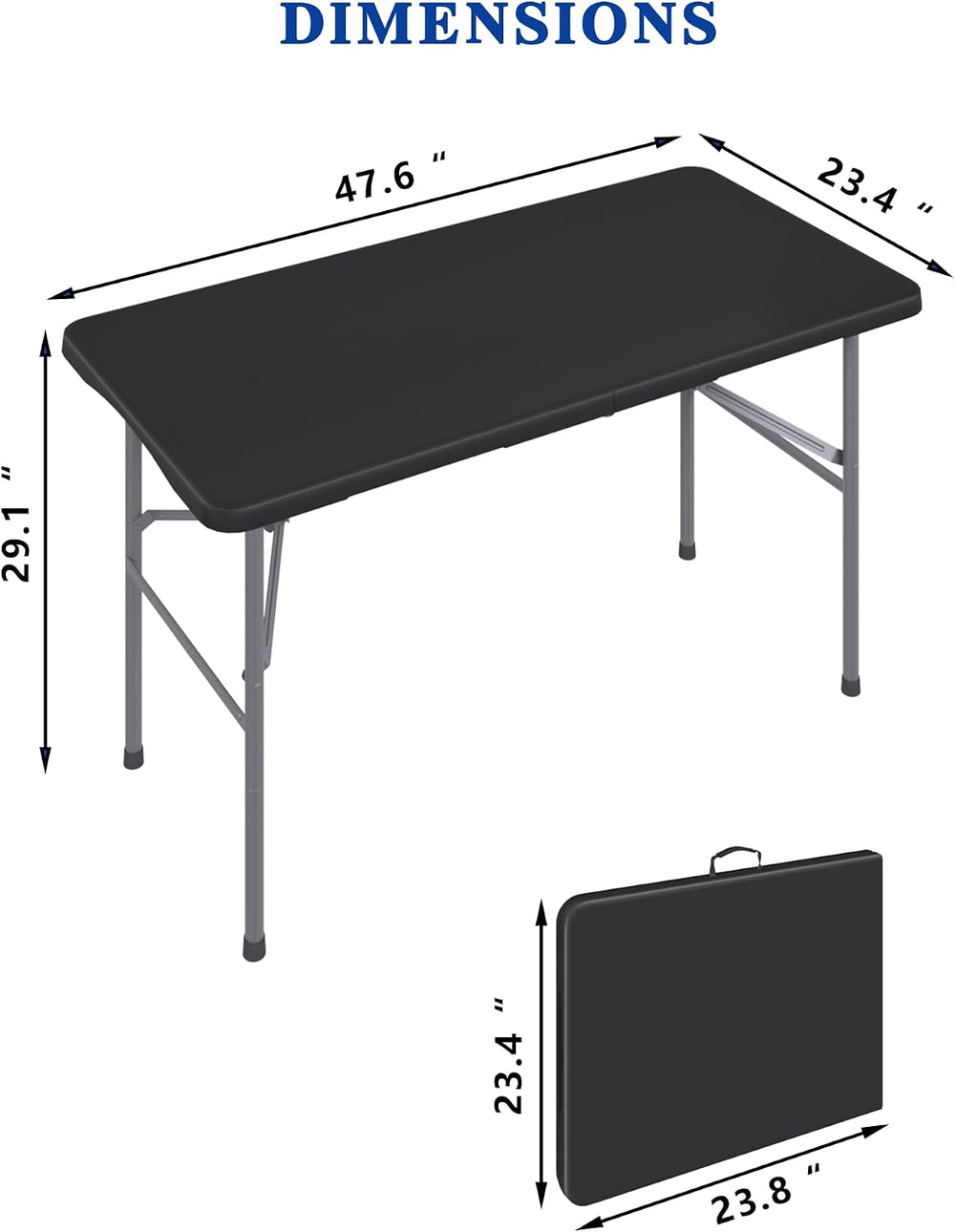 2 Pack 4FT Black Folding Table for Outdoor, 4 Foot Picnic Tables No Assembly ...
