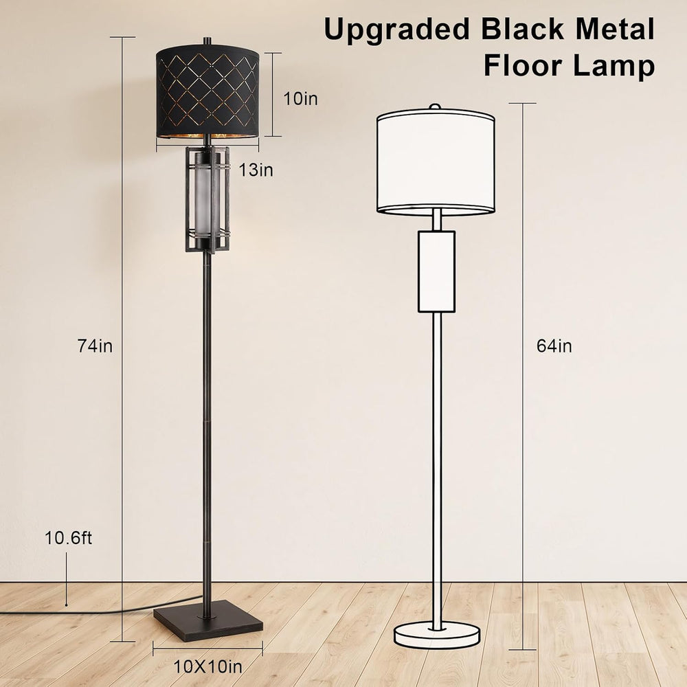 74'' Floor Lamp with Nightlight, Modern Black Tall Standing Lamp,Meta...