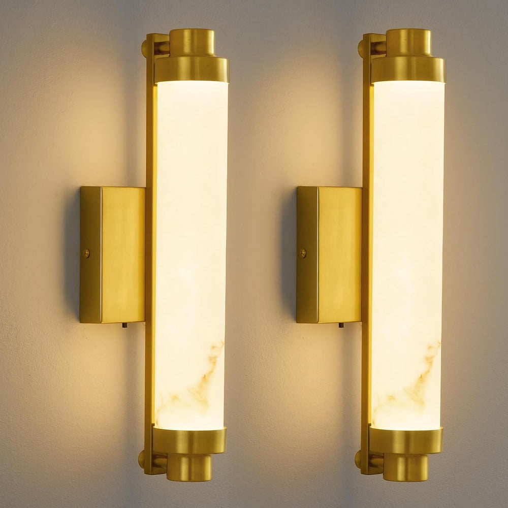 15.4" Gold Wall Sconces Set of 2, Modern Bathroom Sconces with Resin Sha...