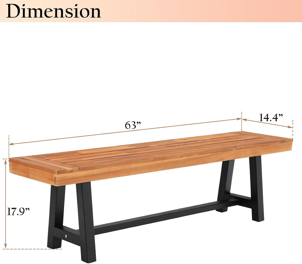 Sophia & William 63" Outdoor Wood Bench Weatherproof, Teak Finish, 1...