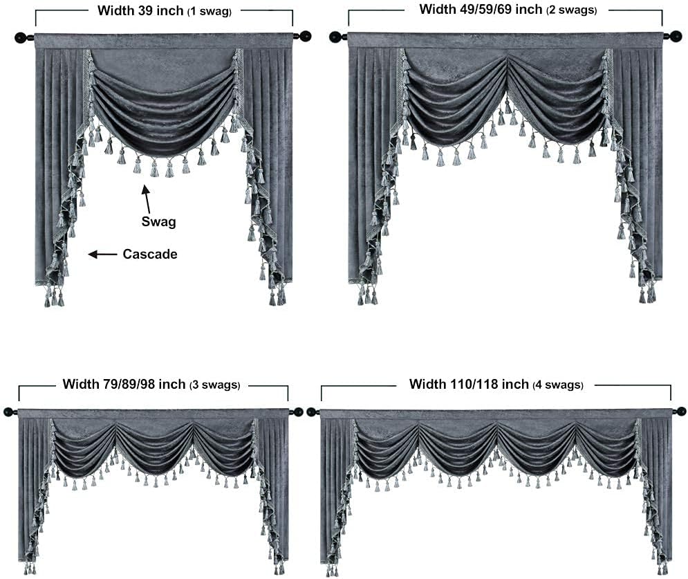 ELKCA Grey Chenille Curtains Valance for Living Room Window Waterfall Valance...