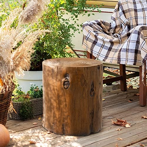SUNBURY Stump Side Table, Concrete End Table Garden Stool, Brown Tree Stump