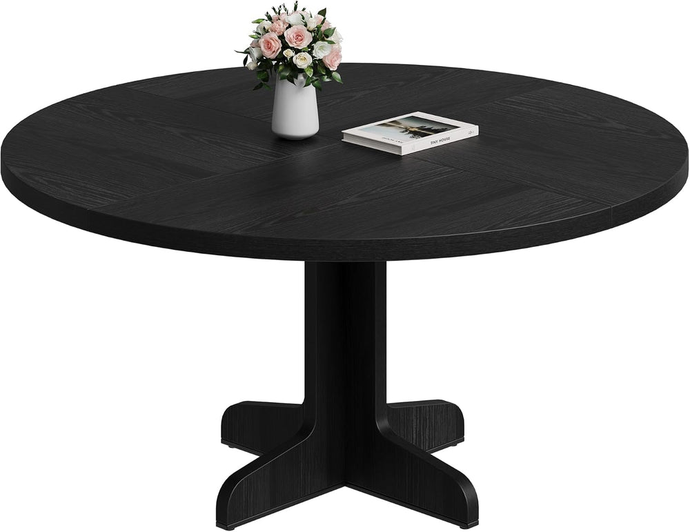 IDEALHOUSE 47" Round Dining Table for 4, Farmhouse Kitchen Table, Black